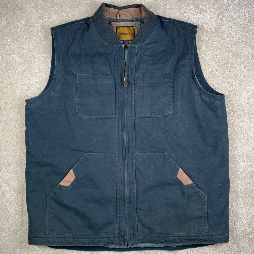 Venado Mens Concealed Carry Canvas Work Vest Black Quilted Lining Size XLT Tall